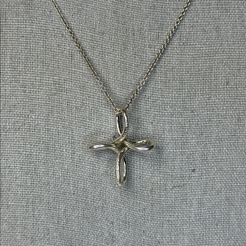 Tiffany & Co. Elsa Peretti Infinity Cross Pendant Necklace Sterling Silver 25" - Picture 2 of 6